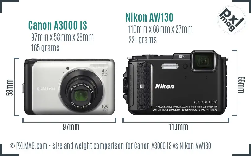 Canon A3000 IS vs Nikon AW130 size comparison