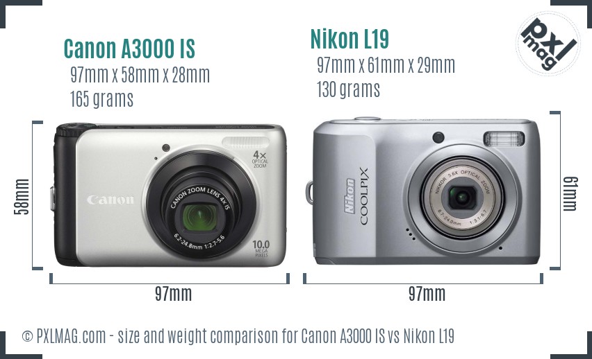 Canon A3000 IS vs Nikon L19 size comparison