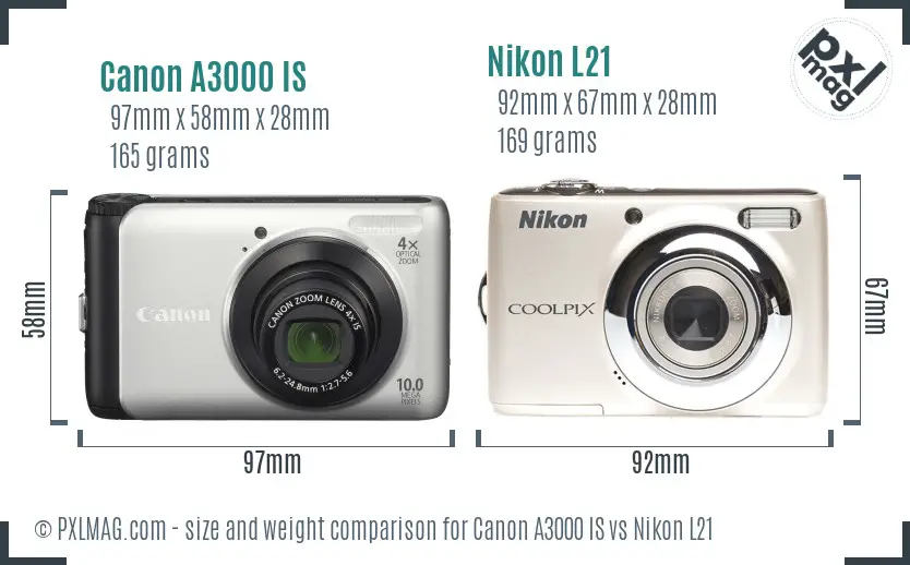 Canon A3000 IS vs Nikon L21 size comparison