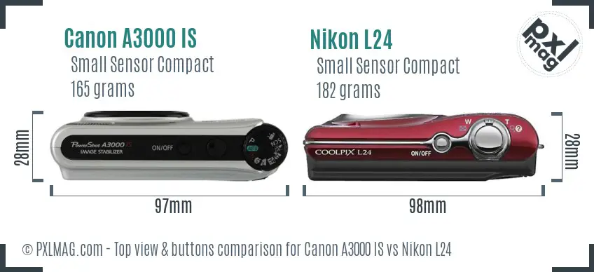 Canon A3000 IS vs Nikon L24 top view buttons comparison Canon A3000 IS vs Nikon L24 top view buttons comparison
