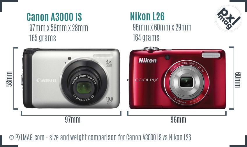 Canon A3000 IS vs Nikon L26 size comparison Canon A3000 IS vs Nikon L26 size comparison