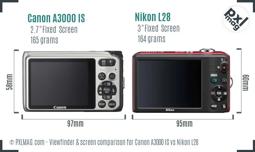 Canon A3000 IS vs Nikon L28 Screen and Viewfinder comparison