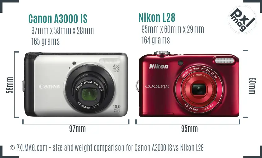 Canon A3000 IS vs Nikon L28 size comparison