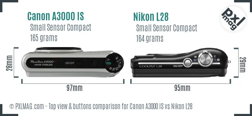 Canon A3000 IS vs Nikon L28 top view buttons comparison