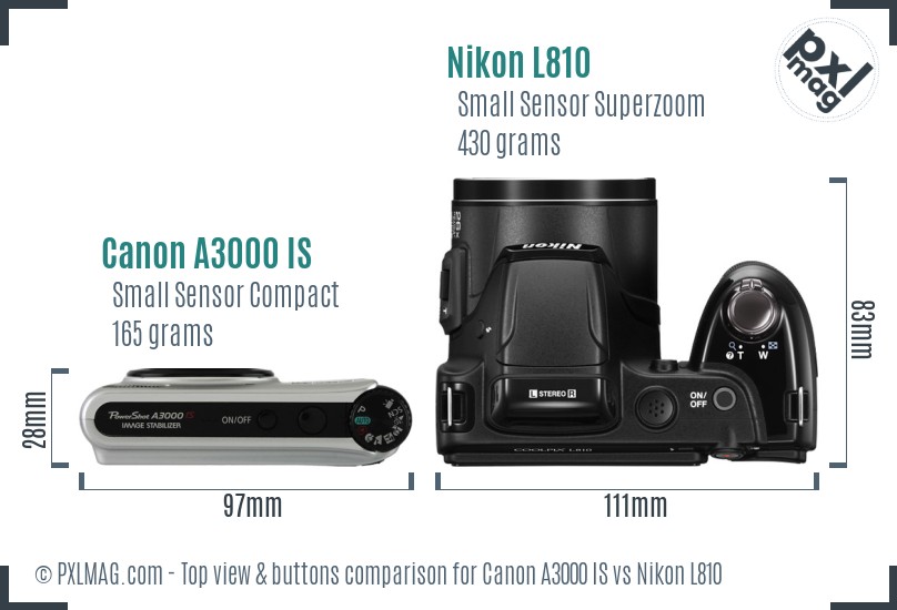 Canon A3000 IS vs Nikon L810 top view buttons comparison
