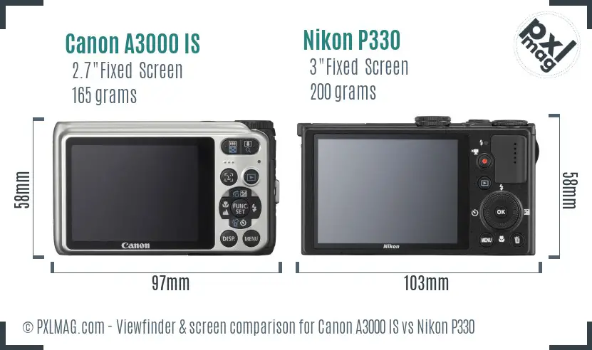 Canon A3000 IS vs Nikon P330 Screen and Viewfinder comparison Canon A3000 IS vs Nikon P330 Screen and Viewfinder comparison