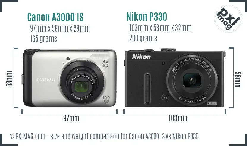 Canon A3000 IS vs Nikon P330 size comparison Canon A3000 IS vs Nikon P330 size comparison