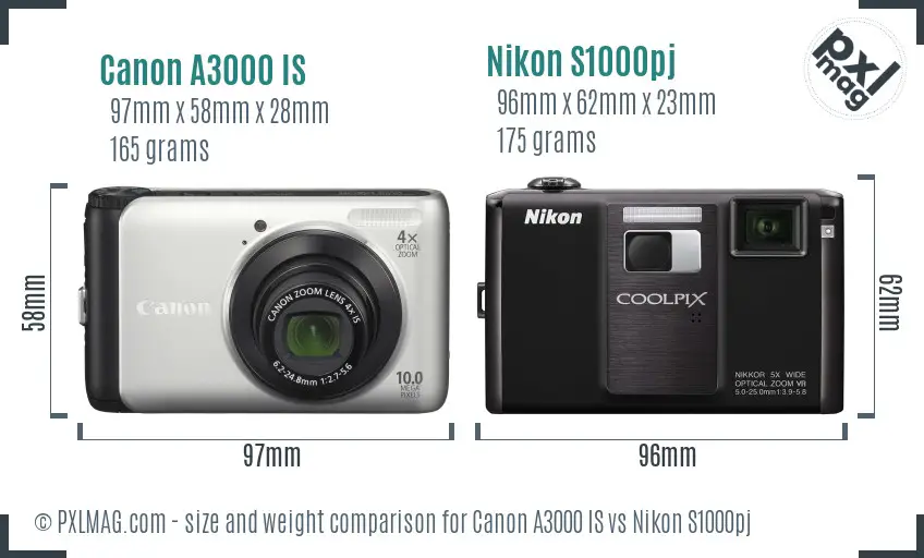 Canon A3000 IS vs Nikon S1000pj size comparison