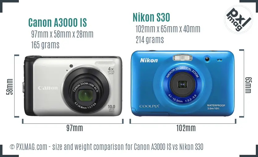 Canon A3000 IS vs Nikon S30 size comparison Canon A3000 IS vs Nikon S30 size comparison