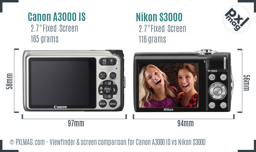 Canon A3000 IS vs Nikon S3000 Screen and Viewfinder comparison