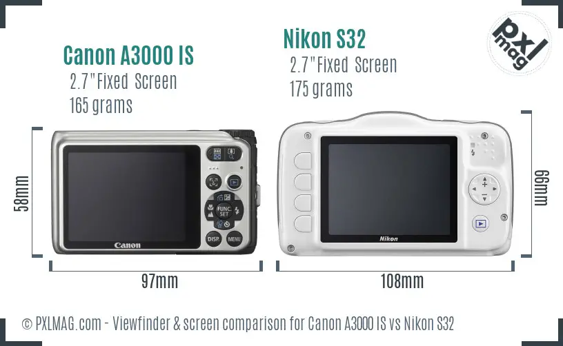 Canon A3000 IS vs Nikon S32 Screen and Viewfinder comparison Canon A3000 IS vs Nikon S32 Screen and Viewfinder comparison