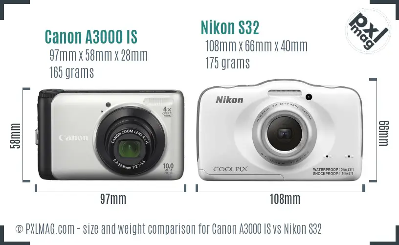 Canon A3000 IS vs Nikon S32 size comparison Canon A3000 IS vs Nikon S32 size comparison