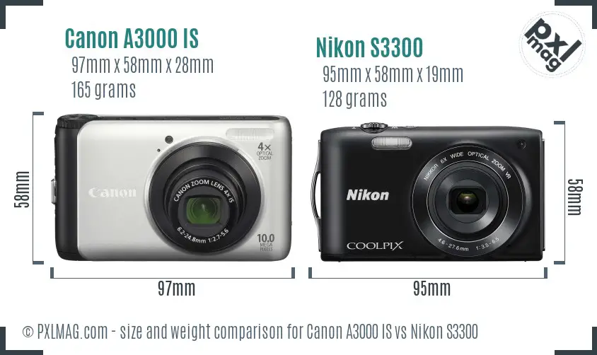 Canon A3000 IS vs Nikon S3300 size comparison Canon A3000 IS vs Nikon S3300 size comparison