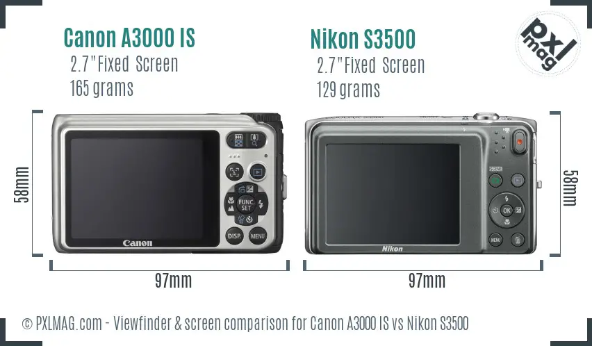 Canon A3000 IS vs Nikon S3500 Screen and Viewfinder comparison