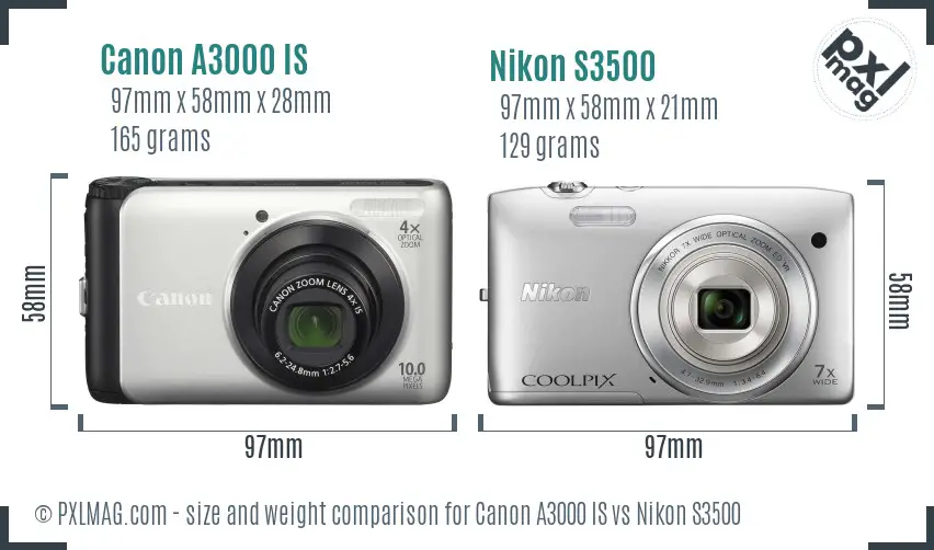 Canon A3000 IS vs Nikon S3500 size comparison