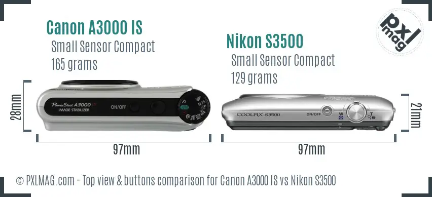 Canon A3000 IS vs Nikon S3500 top view buttons comparison