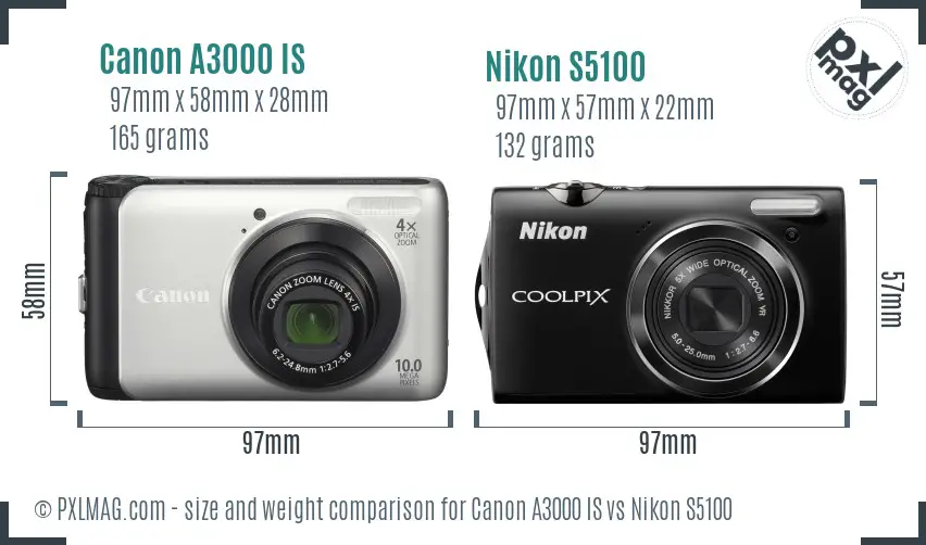 Canon A3000 IS vs Nikon S5100 size comparison