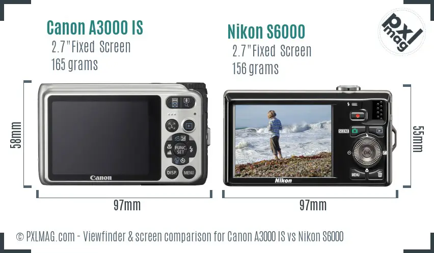 Canon A3000 IS vs Nikon S6000 Screen and Viewfinder comparison