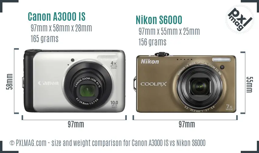 Canon A3000 IS vs Nikon S6000 size comparison
