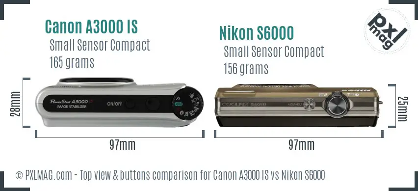 Canon A3000 IS vs Nikon S6000 top view buttons comparison