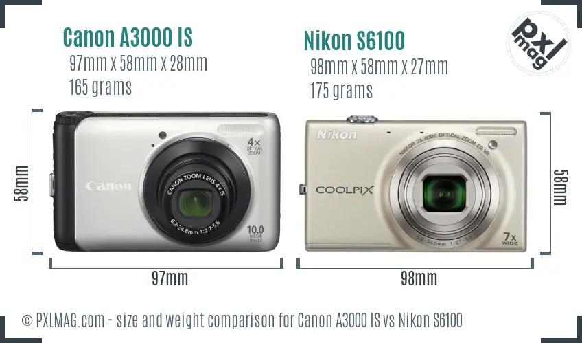 Canon A3000 IS vs Nikon S6100 size comparison Canon A3000 IS vs Nikon S6100 size comparison