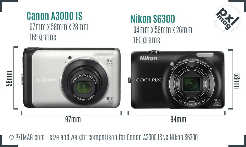 Canon A3000 IS vs Nikon S6300 size comparison