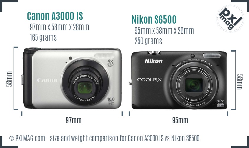 Canon A3000 IS vs Nikon S6500 size comparison Canon A3000 IS vs Nikon S6500 size comparison