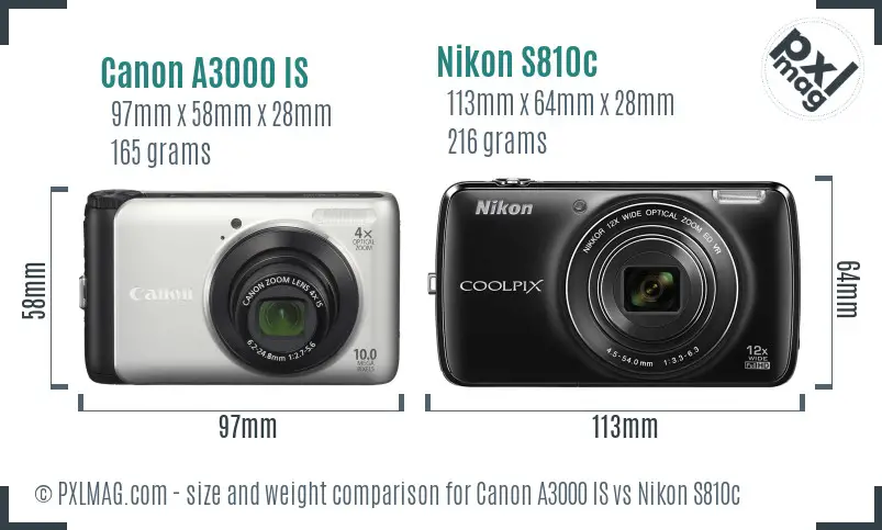 Canon A3000 IS vs Nikon S810c size comparison Canon A3000 IS vs Nikon S810c size comparison