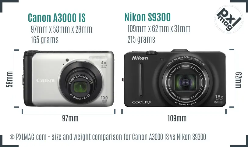 Canon A3000 IS vs Nikon S9300 size comparison Canon A3000 IS vs Nikon S9300 size comparison