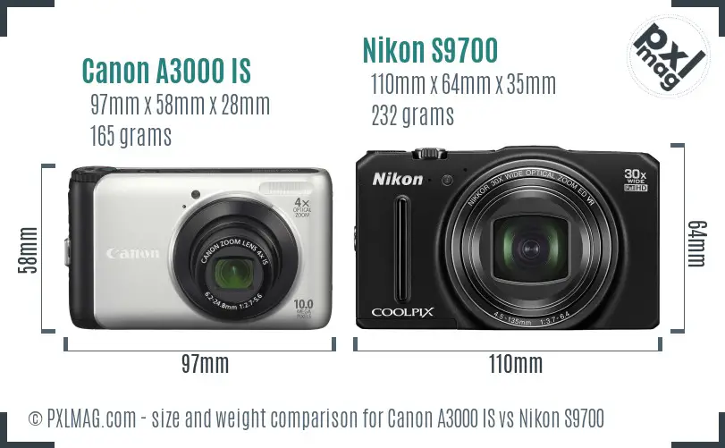 Canon A3000 IS vs Nikon S9700 size comparison Canon A3000 IS vs Nikon S9700 size comparison
