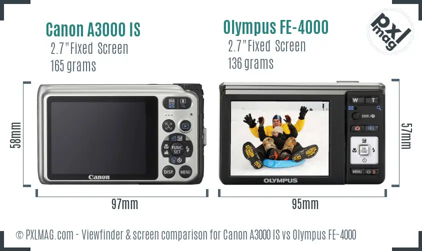 Canon A3000 IS vs Olympus FE-4000 Screen and Viewfinder comparison