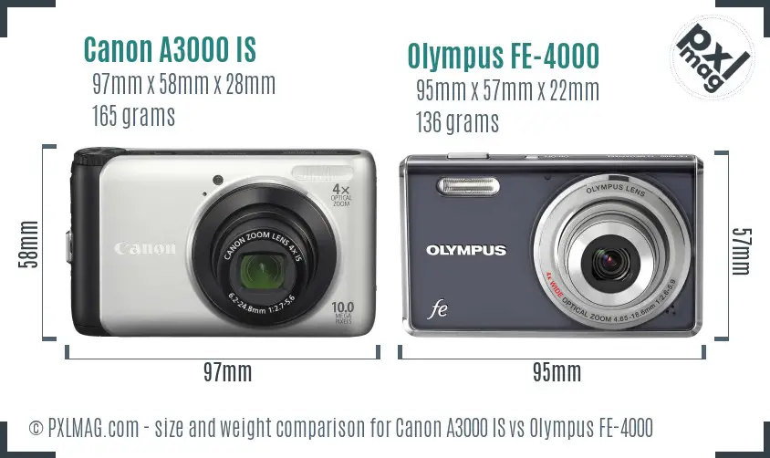 Canon A3000 IS vs Olympus FE-4000 size comparison