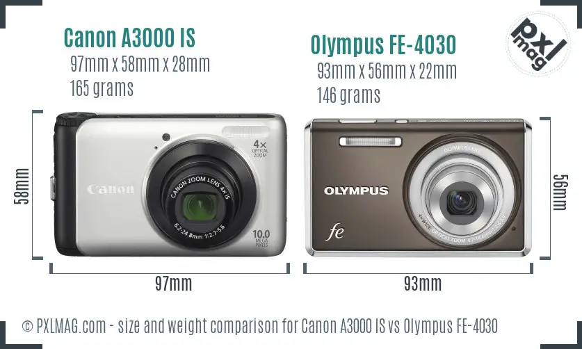 Canon A3000 IS vs Olympus FE-4030 size comparison