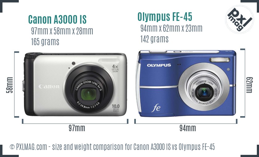 Canon A3000 IS vs Olympus FE-45 size comparison