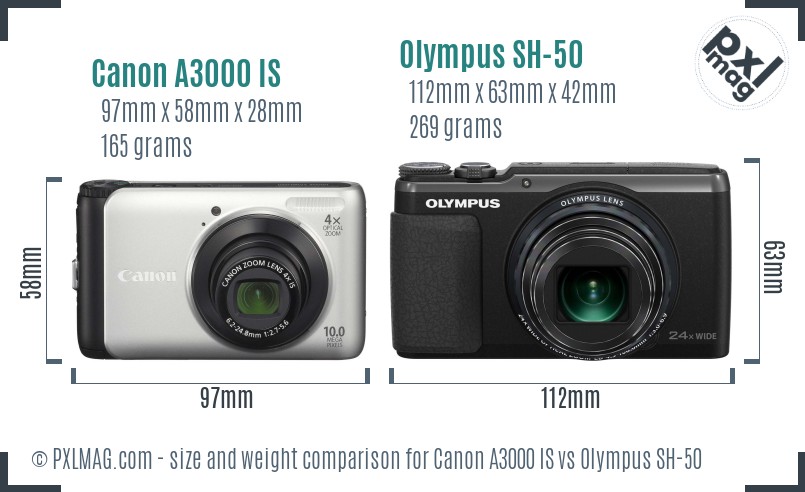 Canon A3000 IS vs Olympus SH-50 size comparison Canon A3000 IS vs Olympus SH-50 size comparison