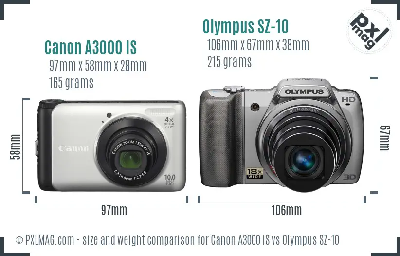 Canon A3000 IS vs Olympus SZ-10 size comparison