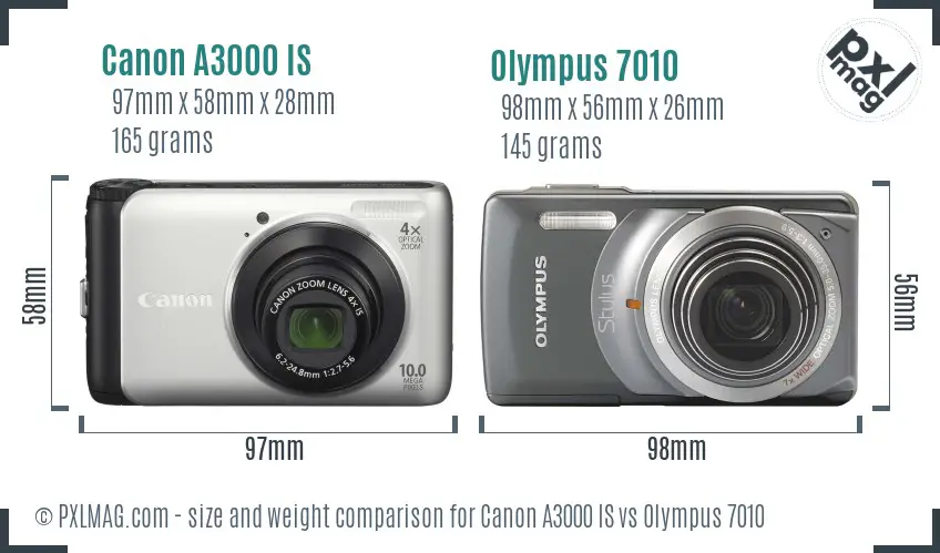 Canon A3000 IS vs Olympus 7010 size comparison
