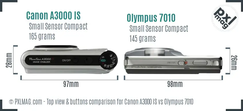 Canon A3000 IS vs Olympus 7010 top view buttons comparison