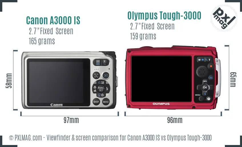 Canon A3000 IS vs Olympus Tough-3000 Screen and Viewfinder comparison