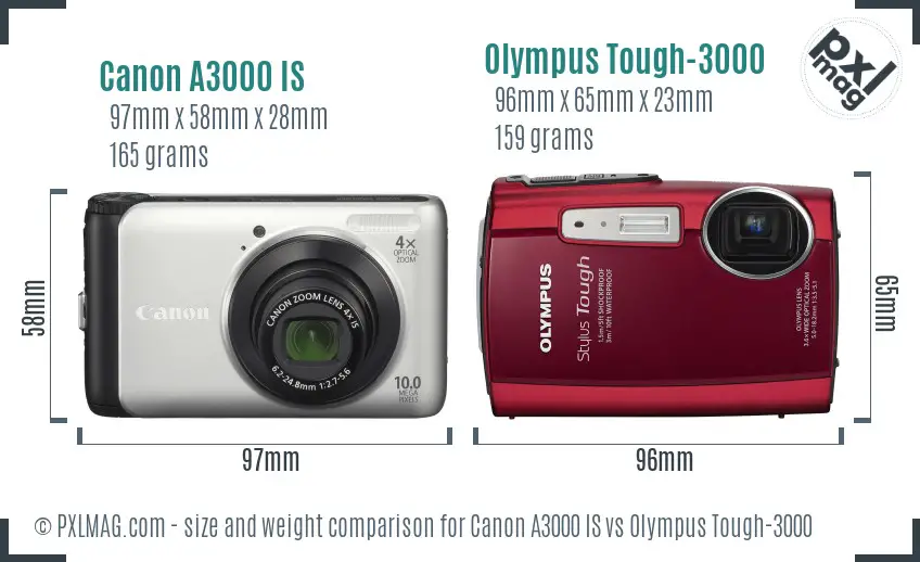 Canon A3000 IS vs Olympus Tough-3000 size comparison