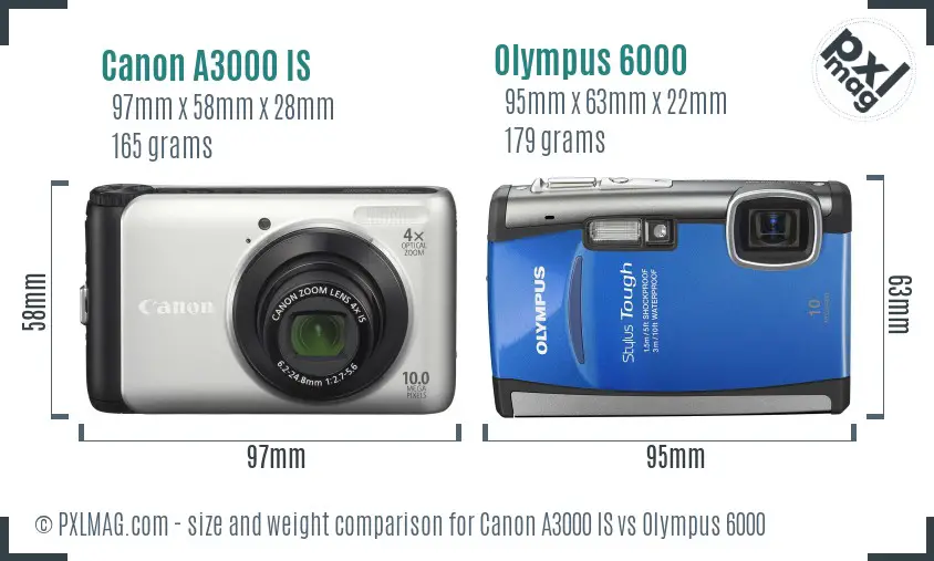 Canon A3000 IS vs Olympus 6000 size comparison Canon A3000 IS vs Olympus 6000 size comparison
