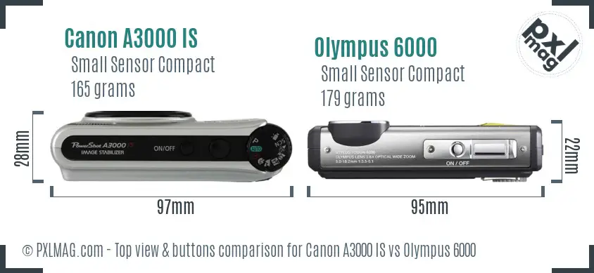 Canon A3000 IS vs Olympus 6000 top view buttons comparison Canon A3000 IS vs Olympus 6000 top view buttons comparison
