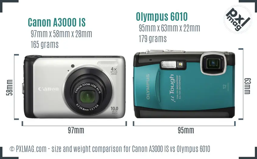 Canon A3000 IS vs Olympus 6010 size comparison