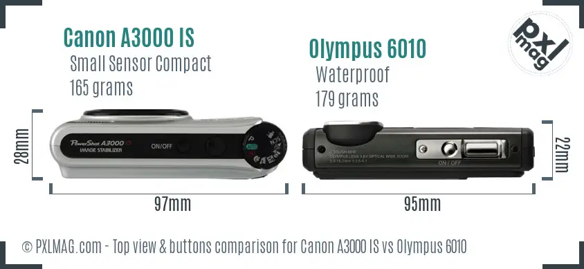 Canon A3000 IS vs Olympus 6010 top view buttons comparison