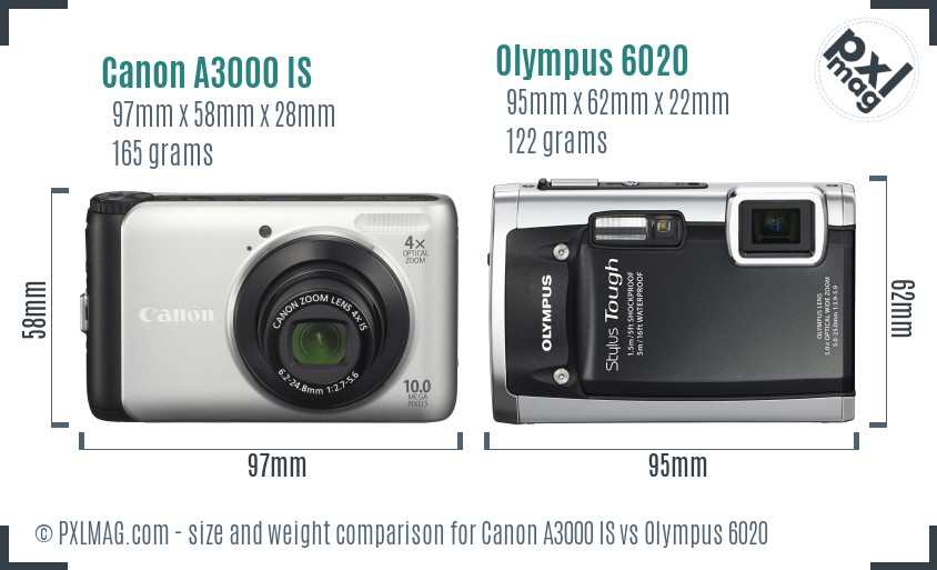 Canon A3000 IS vs Olympus 6020 size comparison Canon A3000 IS vs Olympus 6020 size comparison