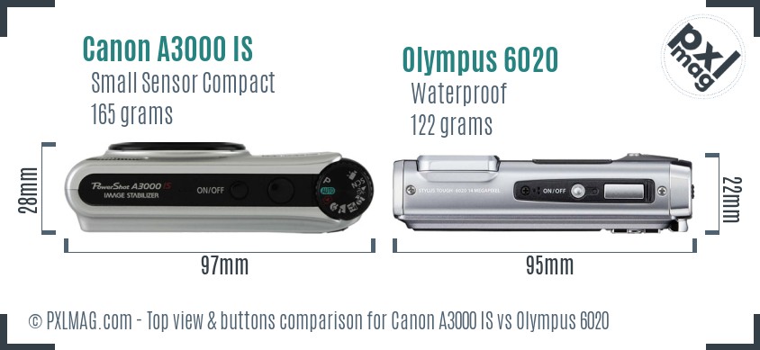 Canon A3000 IS vs Olympus 6020 top view buttons comparison