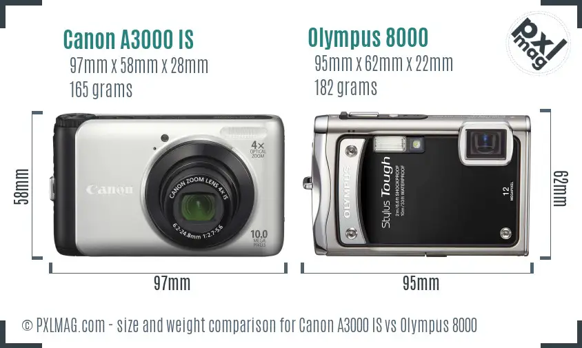 Canon A3000 IS vs Olympus 8000 size comparison Canon A3000 IS vs Olympus 8000 size comparison