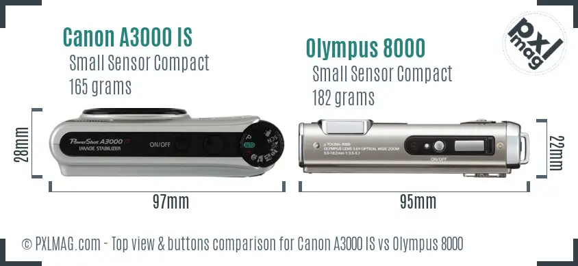 Canon A3000 IS vs Olympus 8000 top view buttons comparison