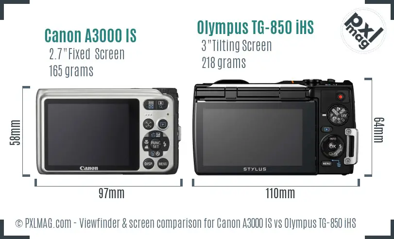 Canon A3000 IS vs Olympus TG-850 iHS Screen and Viewfinder comparison