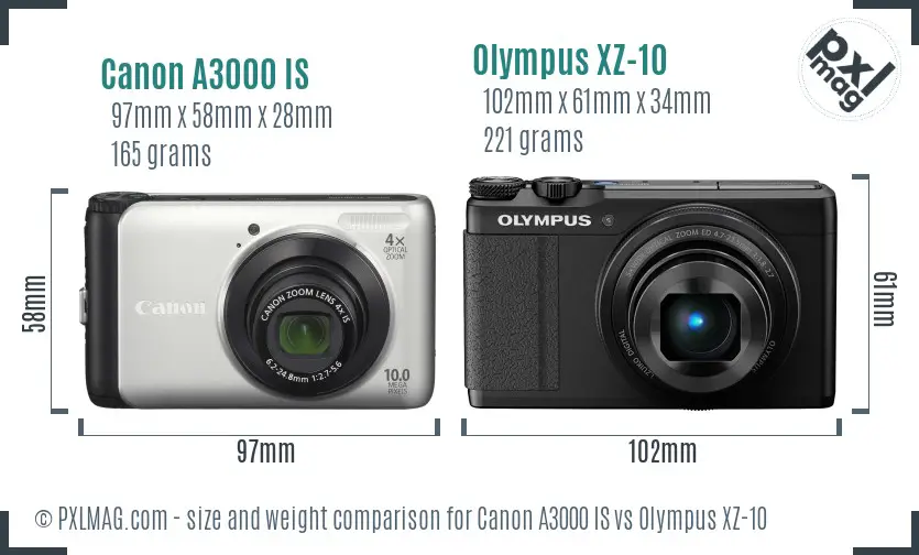 Canon A3000 IS vs Olympus XZ-10 size comparison